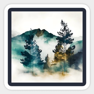 Misty Green Mountains and Trees Watercolor Sticker